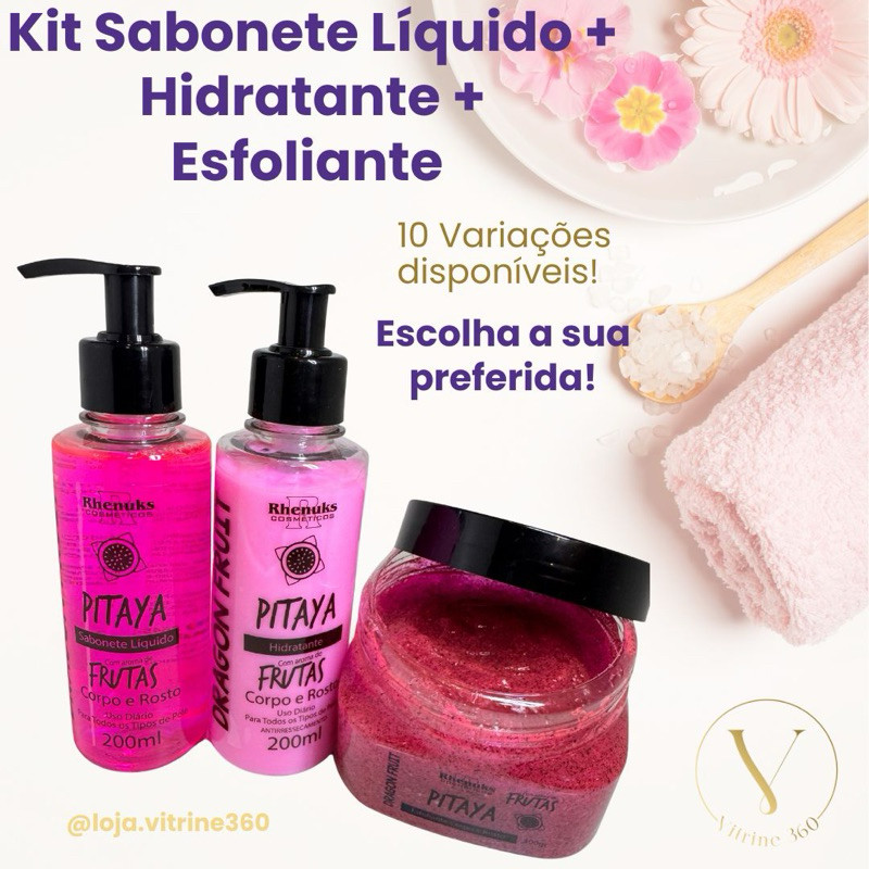 Kit Sabonete + Hidratante + Esfoliante Rhenuks 200ml Corpo e Rosto 10 fragrâncias – foto na Shopee Brasil