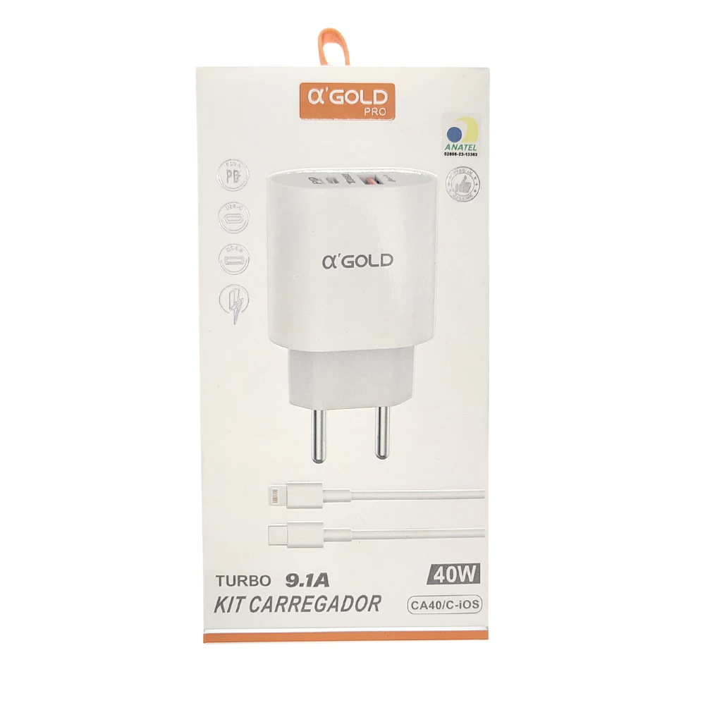 Kit Carregador Turbo 40w Carregador Rapido Para Celular IOS Turbo Carregador Saída USB-c Carregador 9.1A Fonte e Cabo – foto na Shopee Brasil