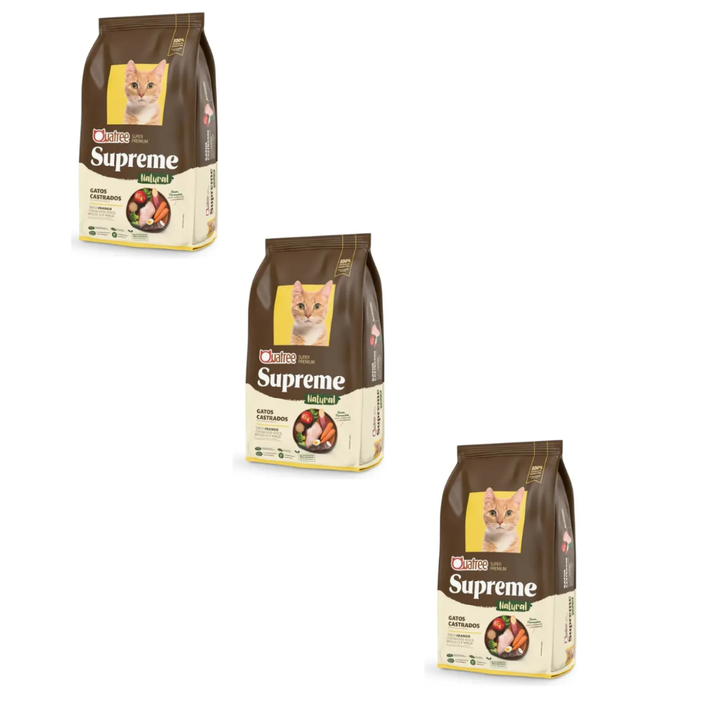 KIT COM 3 Ração gatos castrados Ração Quatree Supreme Gatos Castrados Frango e Batata Doce 1,01kg – foto na Shopee Brasil