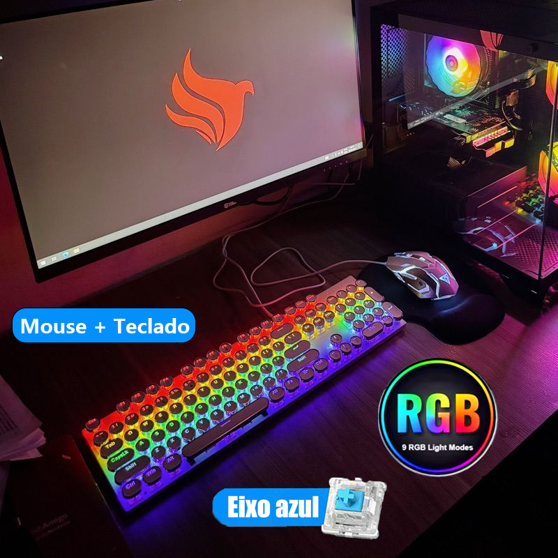 Teclado Mecânico Punk RGB Eixo Azul e Mouse Gamer Combo -H7/Teclado e mouse mecânicos/Teclado Mecanico Gamer – foto na Shopee Brasil