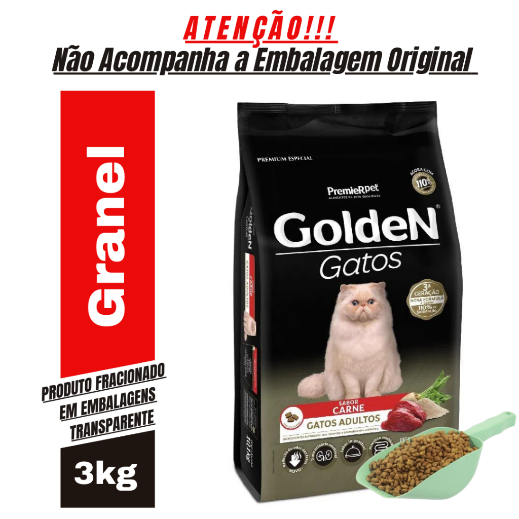 Ração Para Gato Adulto Premier Pet Golden Sabor Carne 3Kg - Ração Gato – foto na Shopee Brasil