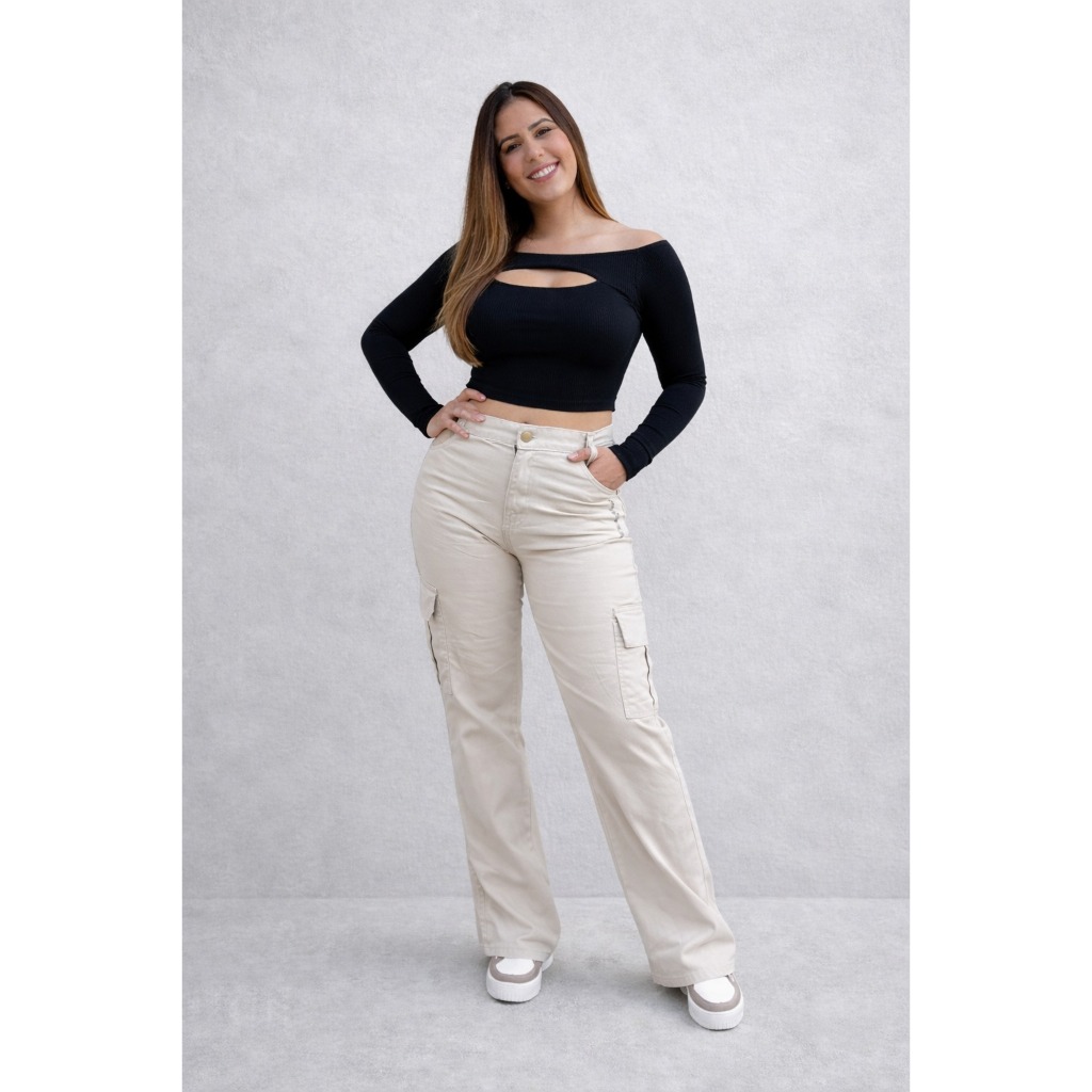 Calça Cargo Calça Jeans Calça Jeans Feminina Calça Bolso Lateral Calça Cintura Alta Calça Reta Calça Boca Larga Inverno – foto na Shopee Brasil
