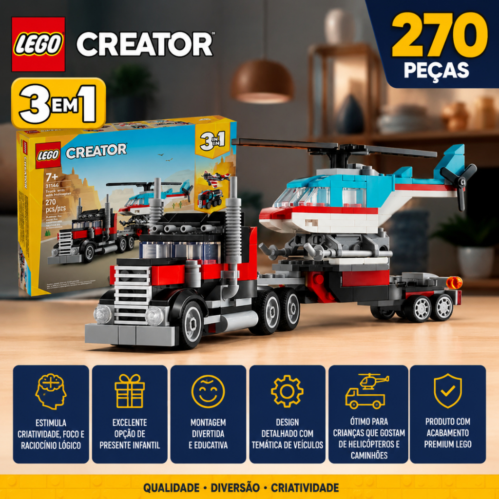 Lego Creator Caminhão Com Plataforma E Helicóptero, Avião 3 Em 1- 31146 Brinquedo Infantil Lego – foto na Shopee Brasil