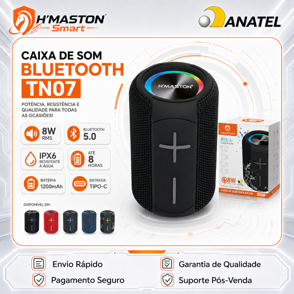 H'maston TN07 Caixinha De Som Bluetooth Caixa De Som Bluetooth Caixa Som Caixa De Som Pequena Caixa Bluetooth IPX6 – foto na Shopee Brasil
