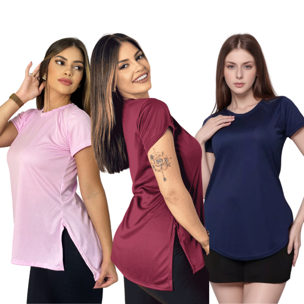 3 Blusas Feminina Academia Dry-Fit Musculação Camisa Caminhada camiseta tapa bum bum – foto na Shopee Brasil