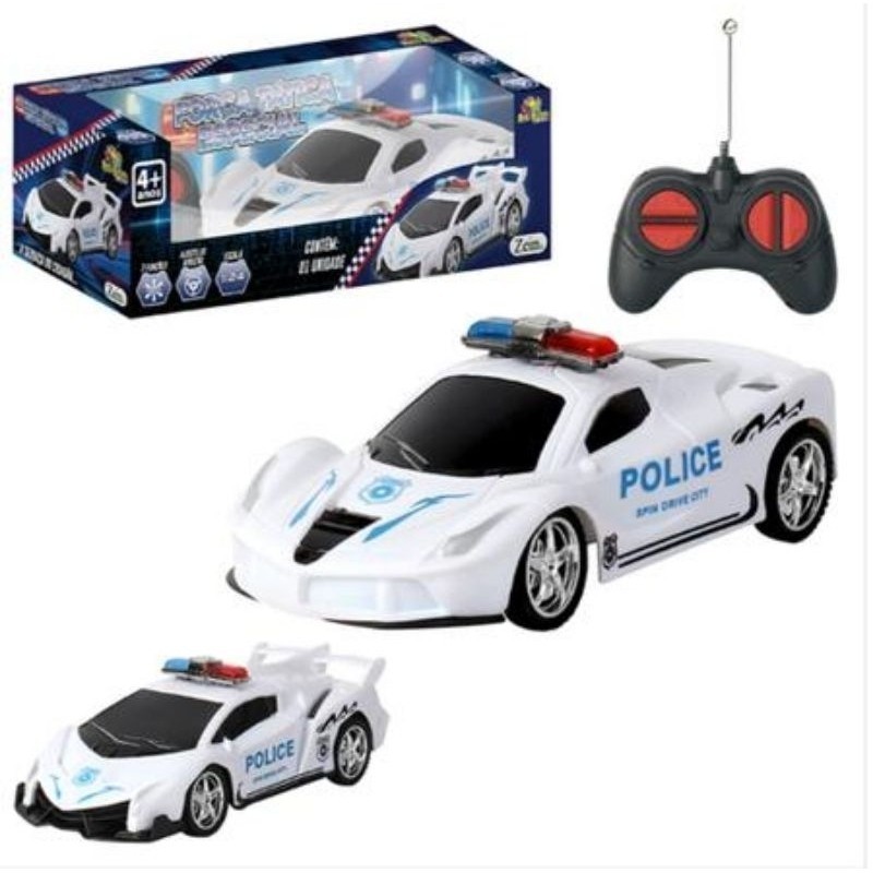 Carro de Controle Remoto - Polícia Carrinho Controle Remoto com 7 Funçoes - Carro Branco – foto na Shopee Brasil