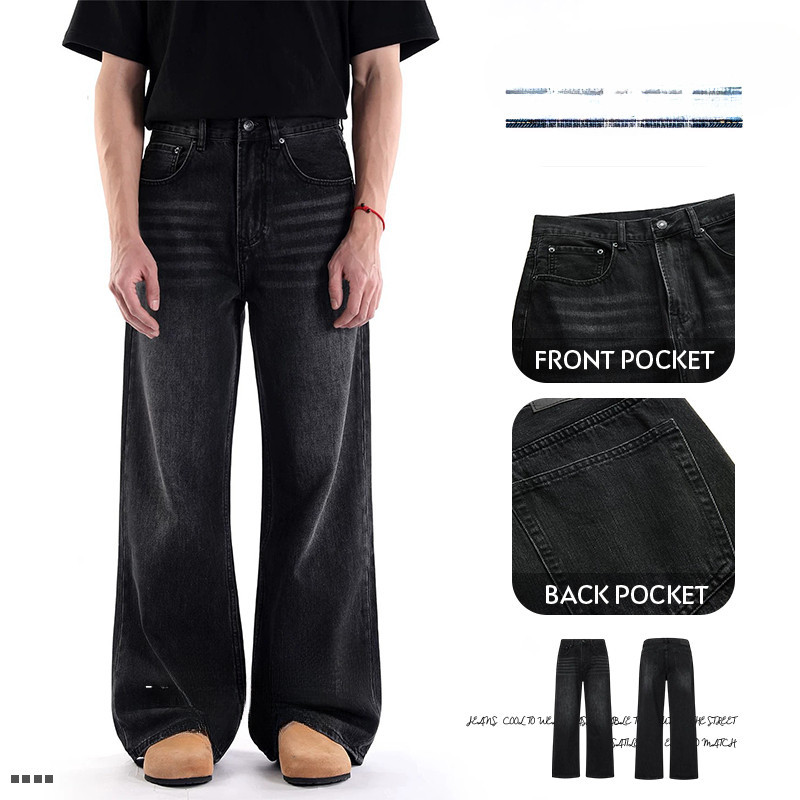 Maong Calças largas Calças jeans largas pretas Calças soltas Jeans de pernas largas Calças jeans pretas lavadas Calças m – foto na Shopee Brasil