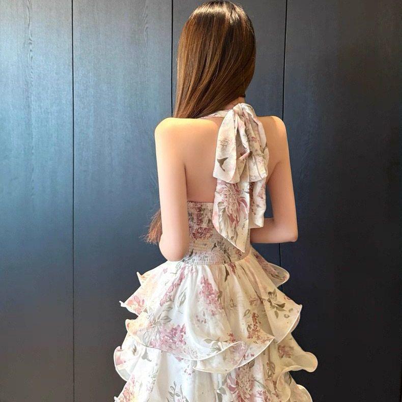 [Seckill por tempo limitado] Vestido francês estilo férias Floral halter halter halter feminino verão novo estilo Design – foto na Shopee Brasil
