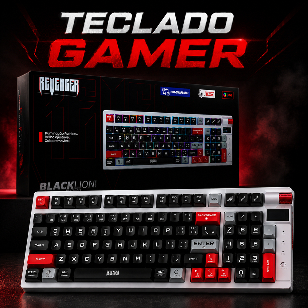 Teclado Gamer Mecânico Led RGB Rainbow Switch Black Anti-Ghosting Display Bluetooth/USB/2.4GHz Teclado Computador Gamer – foto na Shopee Brasil