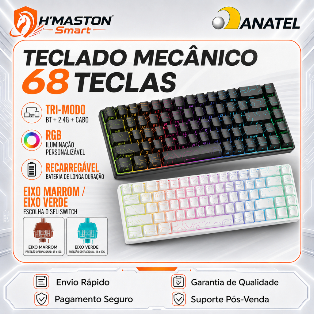 H'MASTON Teclado Mecânico 65% TK10 Teclado Gamer Mecanico Teclado Mecânico Sem Fio Teclado Gamer Sem Fio – foto na Shopee Brasil