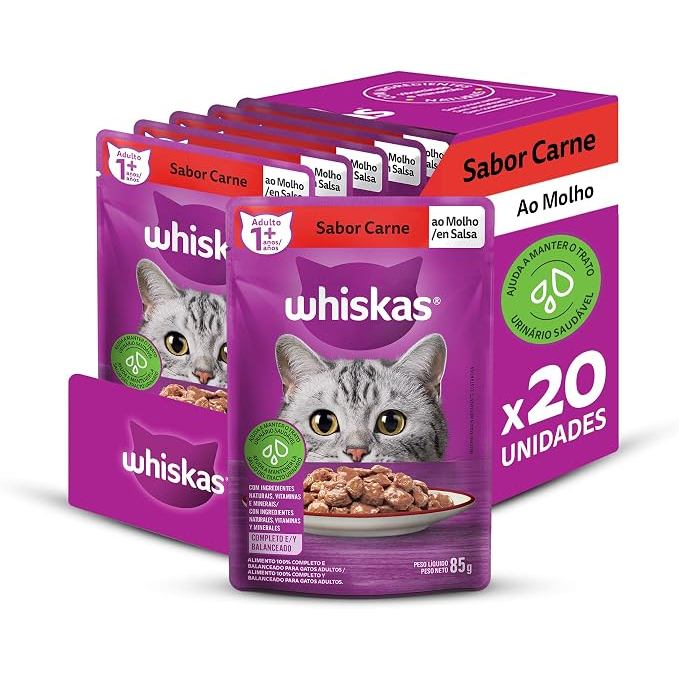 Sachê Carne ao Molho 85g Ração Úmida Para Gatos Adultos Sachê Para Gatos Ração Whiskas Adulto Comida Úmida Para Gatos – foto na Shopee Brasil