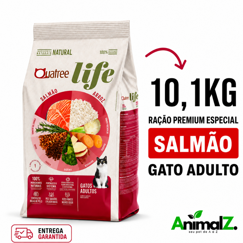 Ração Quatree Life 10.1Kg Ração Quatree Gatos Adultos Salmão e Arroz Ração Quatree Gatos 10Kg – foto na Shopee Brasil