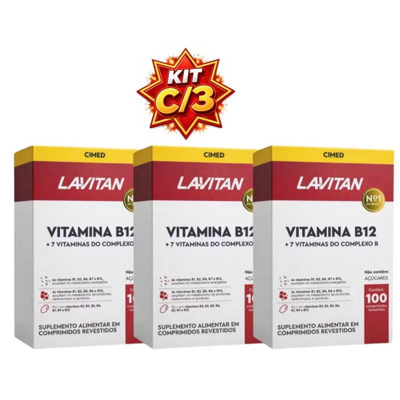 Kit c/2 ou c/3 Lavitan Vitamina B12 c/ Complexo B c/100 - Auxilia no metabolismo do organismo, imunidade e energia – foto na Shopee Brasil