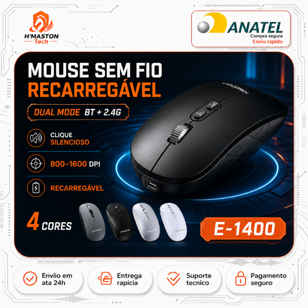 H'maston E-1400 Mouse Sem Fio Para Notebook Mouse Sem Fio Recarregável Mause Mouse Bluetooth Mouse Ergonômico Sem Fio – foto na Shopee Brasil