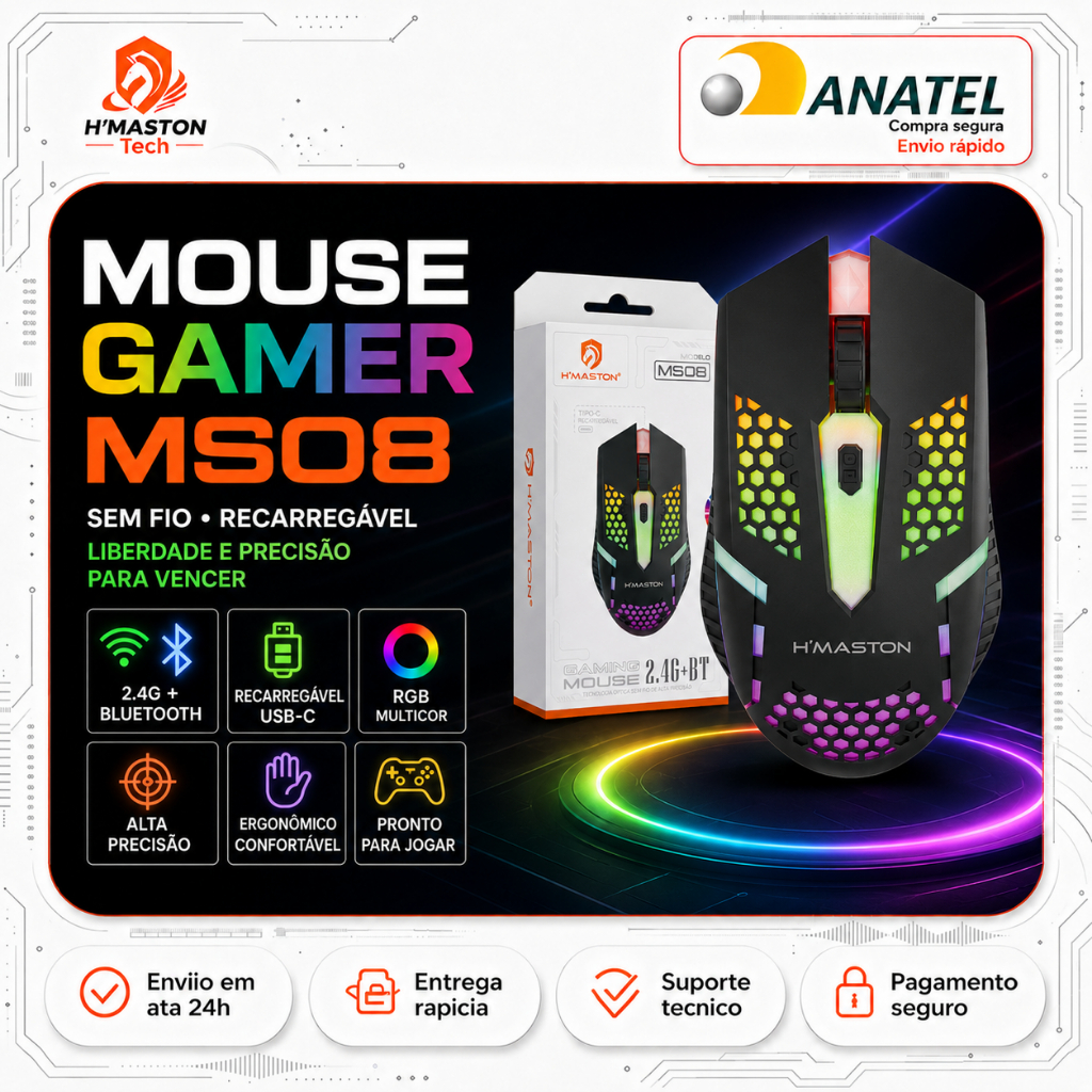 H'Maston MS08 Mouse Sem Fio Para Notebook Mouse Gamer Sem Fio Mouse Sem Fio Recarregável Mouse Ergonômico Sem Fio – foto na Shopee Brasil