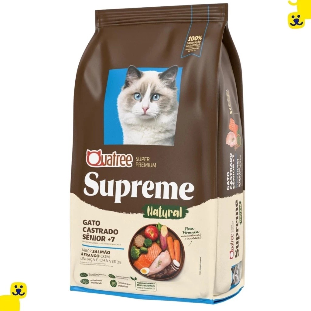 Ração Gato Castrado Ração Quatree Supreme Sênior 7+ Salmão Frango 10,1Kg Natural Ração Gato Castrado – foto na Shopee Brasil