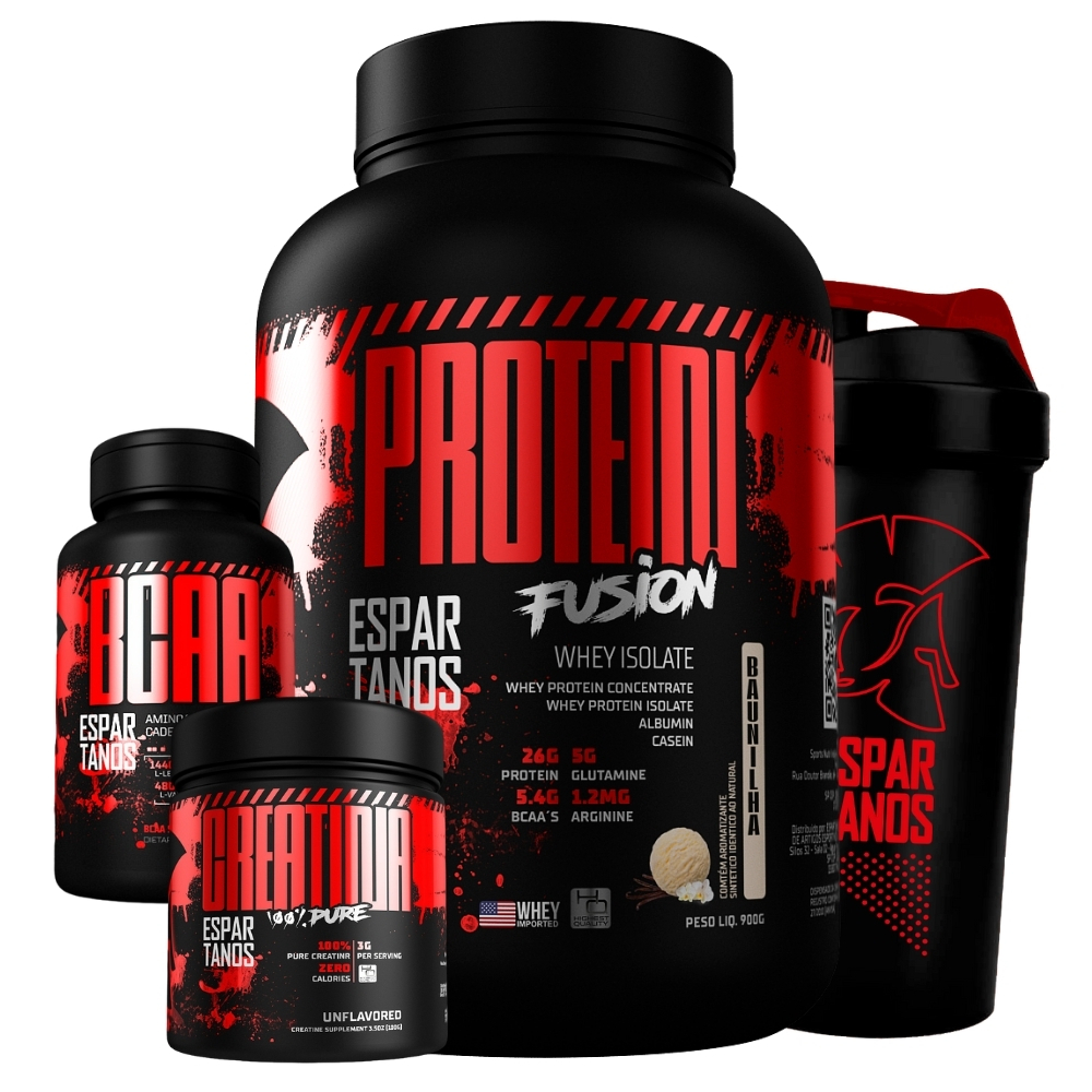 Kit Whey Protein Fusion + Bcaa + Creatina + Shaker – foto na Shopee Brasil