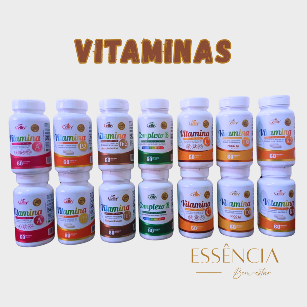 Vitamina A, Vitamina B2, Vitamina B12, Complexo B, Vitamina C, Vitamina D 3, Vitamina K 2 – foto na Shopee Brasil