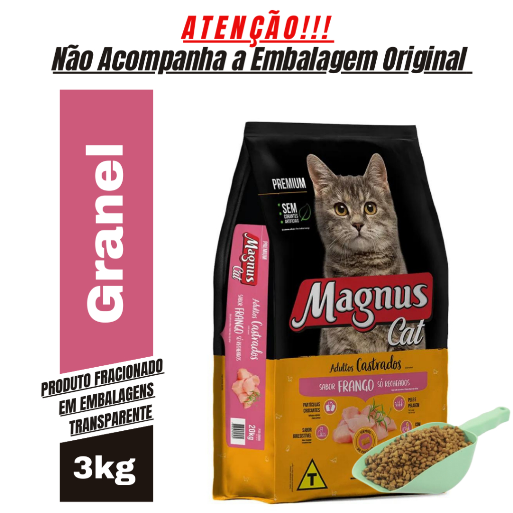 Ração para Gato Magnus Cat Pastelzinho Gatos Castrados 3kg Granel Ração de Gato – foto na Shopee Brasil