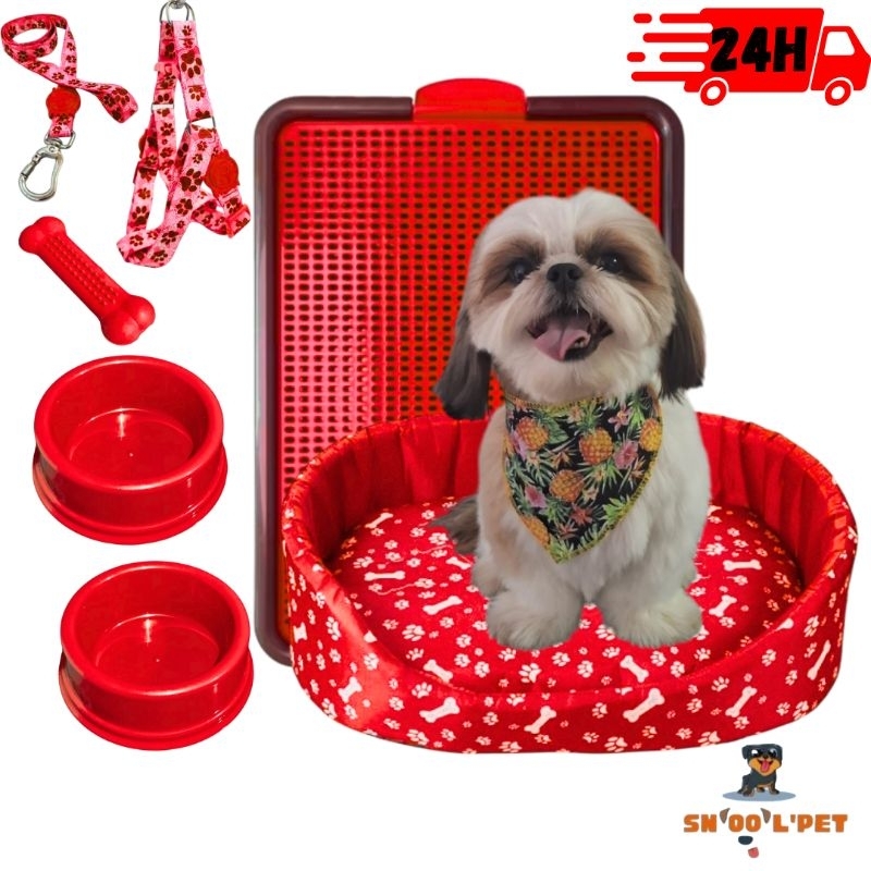 Kit Pet Cama Para Cachorro Sanitário Canino Comedouro Cachorro Pequeno – foto na Shopee Brasil