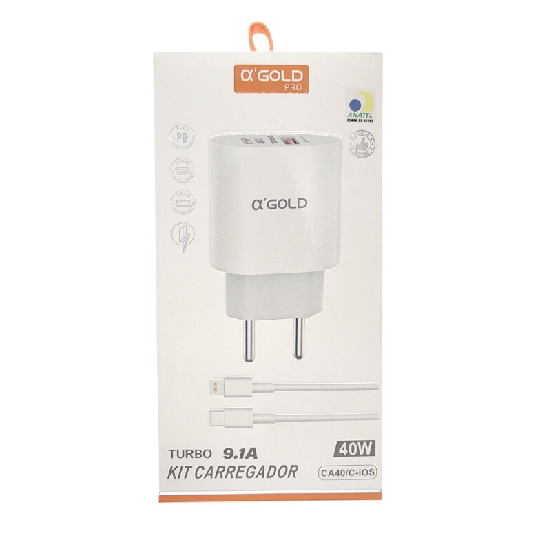 Kit Carregador Turbo 40w Carregador Rapido Para Celular IOS Turbo Carregador Saída USB-C Carregador 9.1A Fonte e Cabo Qualidade Premium – foto na Shopee Brasil
