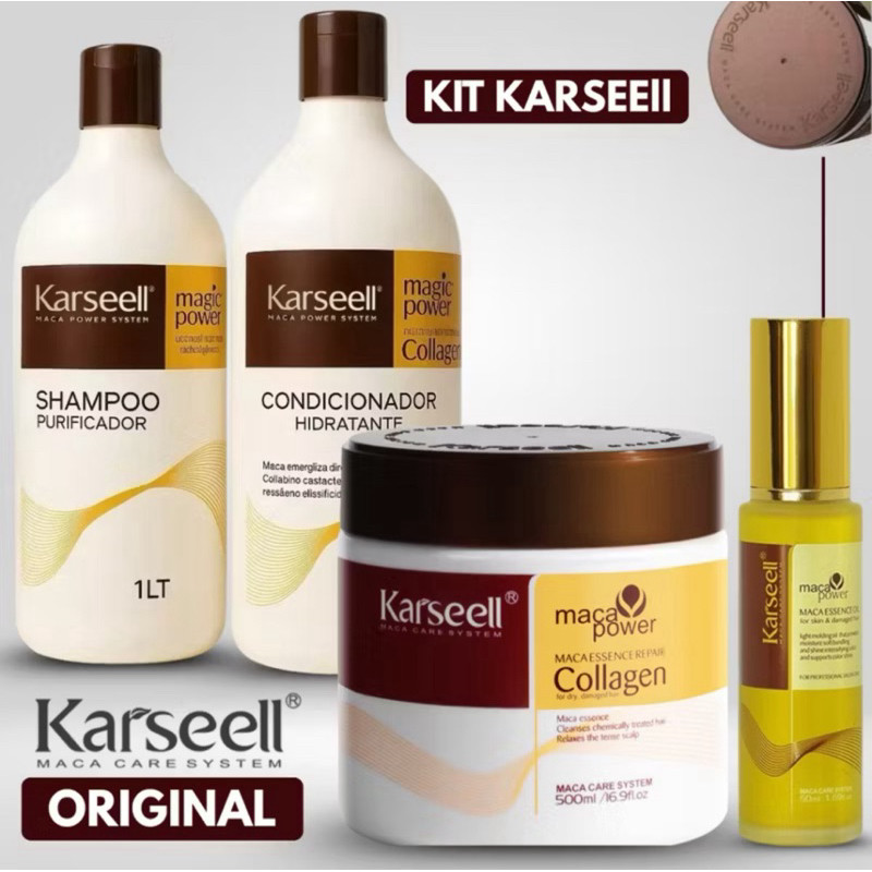 Kit Karseell Profissional Completo Intenso – Shampoo 1L + Condicionador 1L + Máscara 500g + Óleo 50ml - 4 produtos – foto na Shopee Brasil