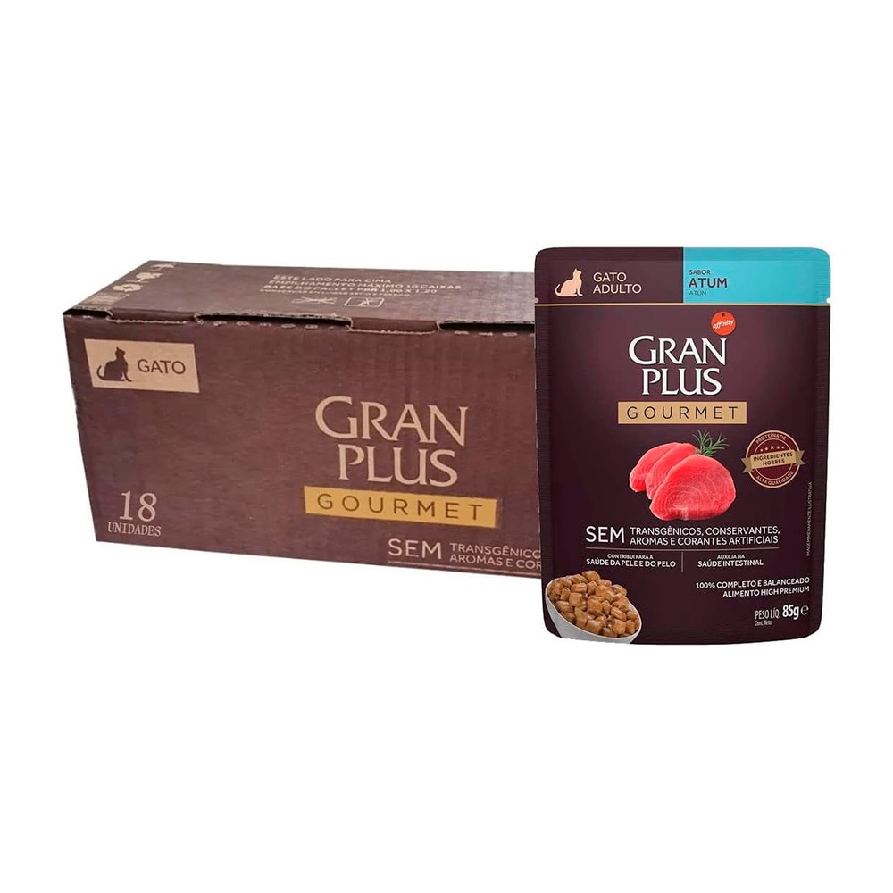 Caixa 18un Ração Úmida Granplus Sache Gato Adulto Atum 85g – foto na Shopee Brasil