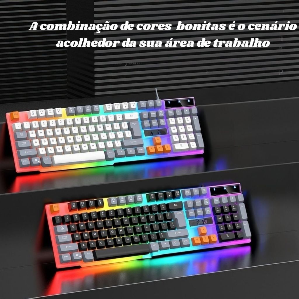 Teclado Lehmox Teclado Gamer RGB Branco – Estilo, Conforto e Precisão para Suas Partidas O Teclado Gamer RGB Branco – foto na Shopee Brasil