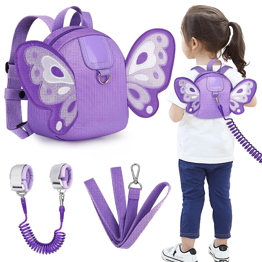 Metoo Coleira de mochila infantil Sling, mochila infantil borboleta fofa com corrente de pulso anti-perda, coleira de cinto de segurança mini mochila infantil para caminhada com alça de pulso para bolsa de viagem adequada para bebês meninas – foto na Shopee Brasil