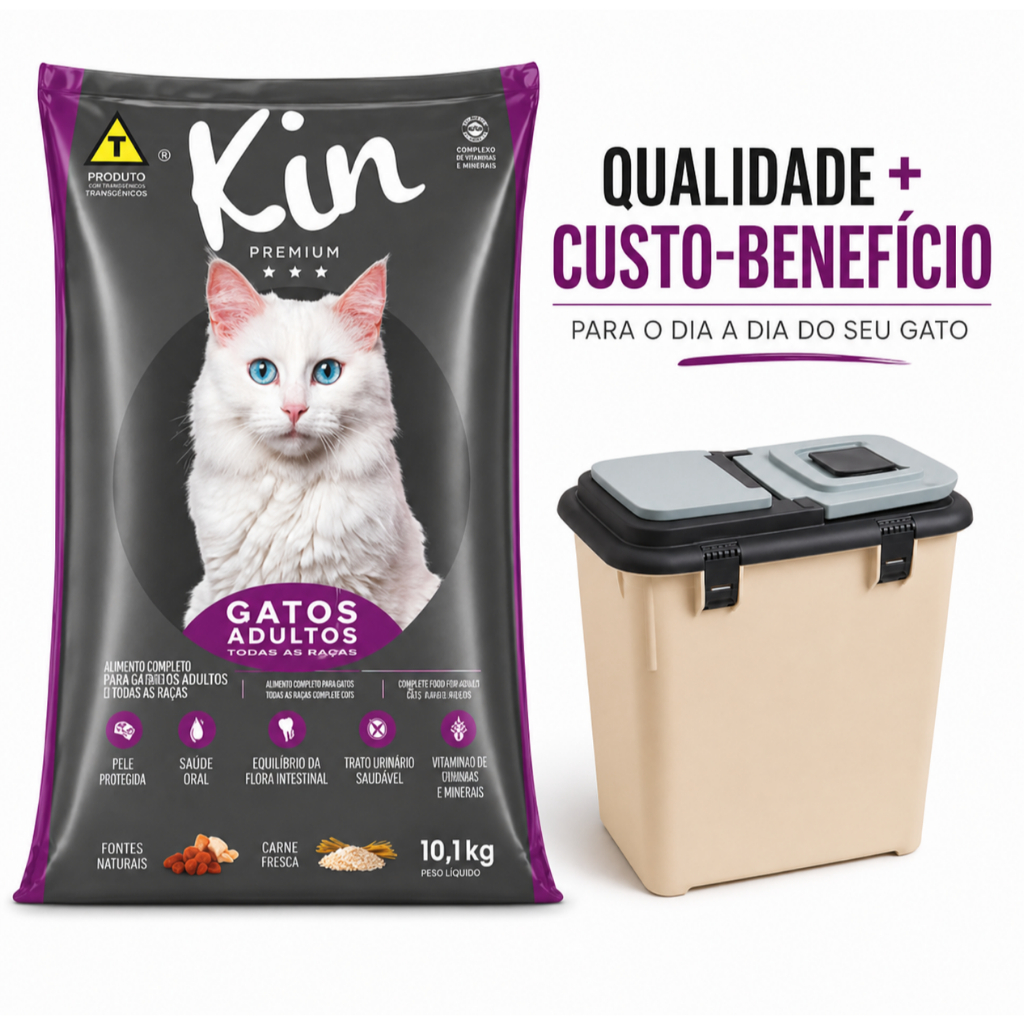 DISPENSER PORTA RAÇÃO 35L - Ração Kin Gatos Adultos 10,1kg - Alimento para gato – foto na Shopee Brasil