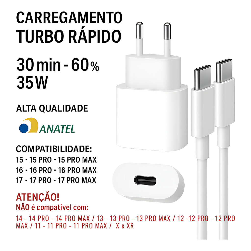 Carregador Usb-c Turbo Para iPhone 15 16 Plus Pro Max Carregador iPhone 15 Carregador Fast Carregador Rapido iPhone 1516 – foto na Shopee Brasil