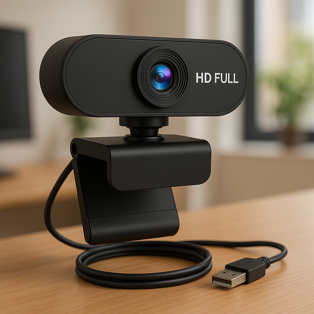 Webcam Preta Full HD 1080p USB Gira 360º Com Microfone Top Visão Integrado PC Note – foto na Shopee Brasil