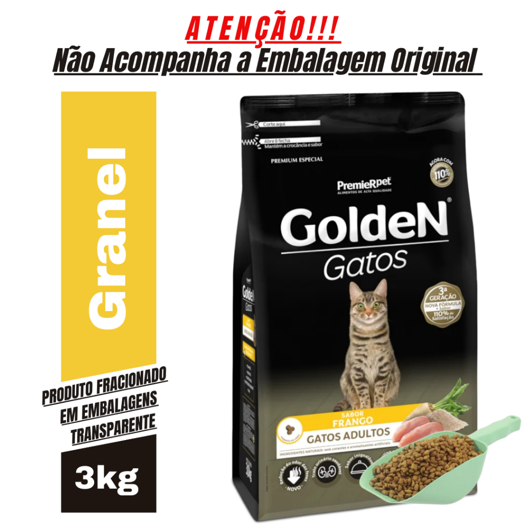 Ração para Gato GoldeN Gato Adulto Sabor Frango 3Kg Granel - Ração de Gato – foto na Shopee Brasil