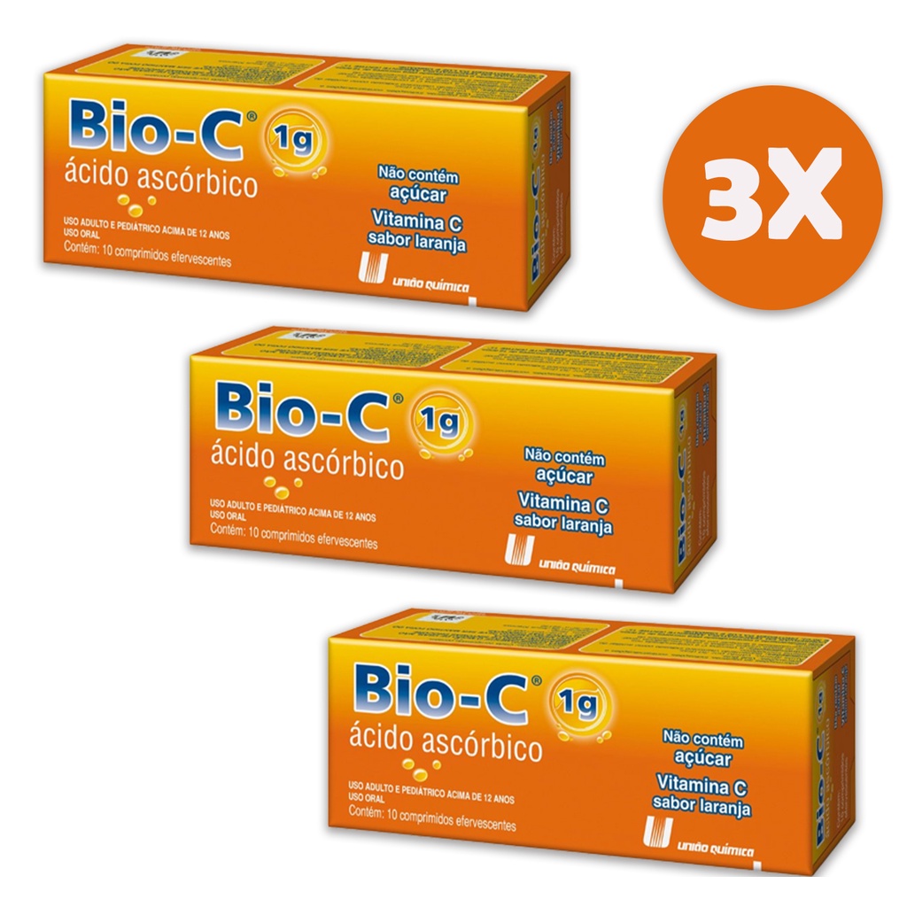 Kit C/3 Bio C 1g C/30 Cpr Efervescentes - Vitamina C Laranja – foto na Shopee Brasil