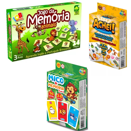 3 Jogos - Jogo da Memória Animais Inglês e Portugues IOB 24 peças + Jogo Do Mico + Jogo Da Memória 55 Cartas 2 em 1 + Jogo de Cartas Memória 54 CARTAS + 2 CARTAS EXPLICATIVAS Jogo da Memória Achei Brinquedo para o dia das Crianças Presente de Aniversário – foto na Shopee Brasil