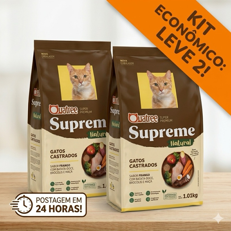 Kit Quatree Supreme Ração Gatos Frango Super Premium Nova Formula 1kg 2 pacote Ração Gatos Castrados – foto na Shopee Brasil