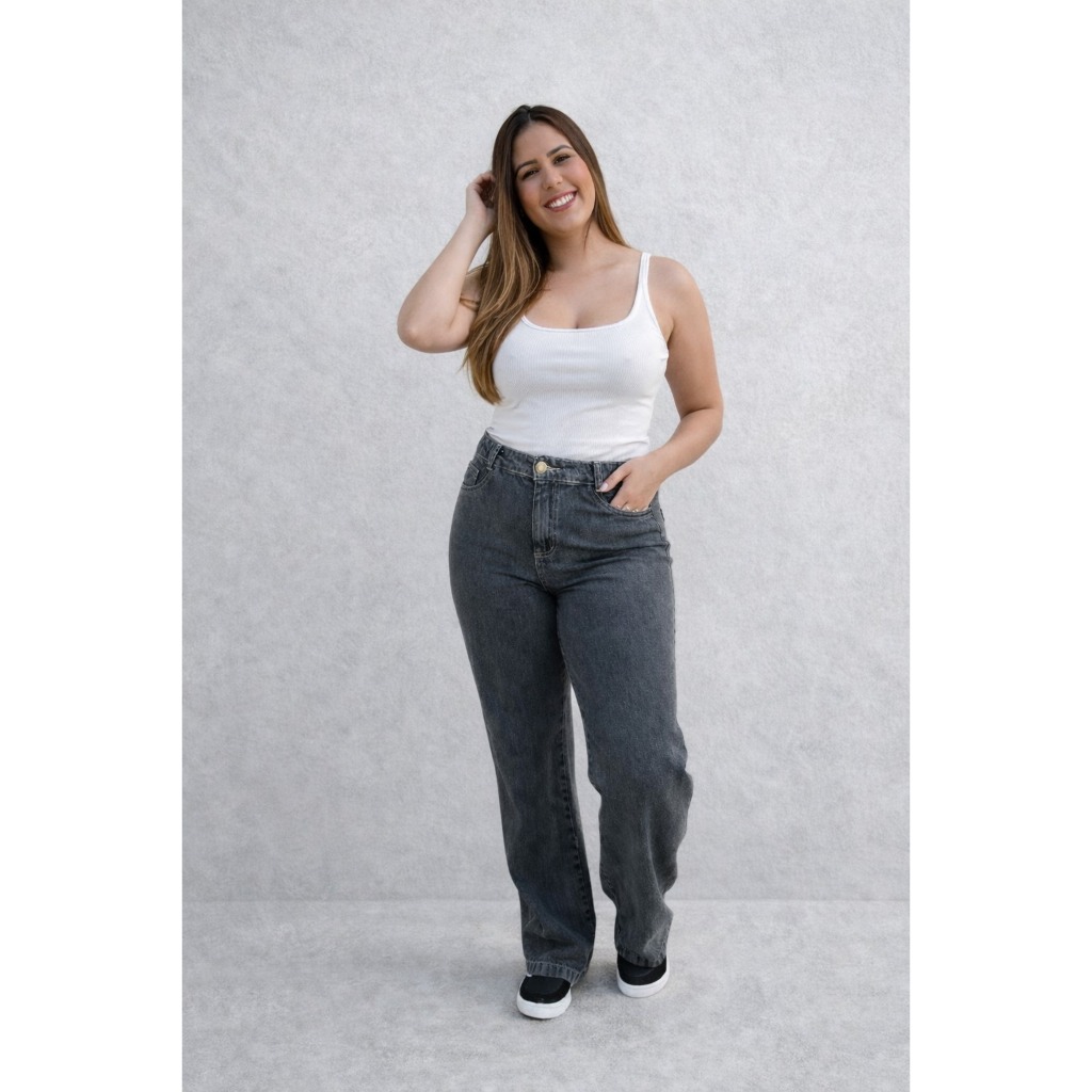 Calça Jeans Feminina Wide Leg Calça Jeans Reta Calça Jeans Cintura Alta Calça Jeans Casual Moda Feminina Jeans Grafite – foto na Shopee Brasil