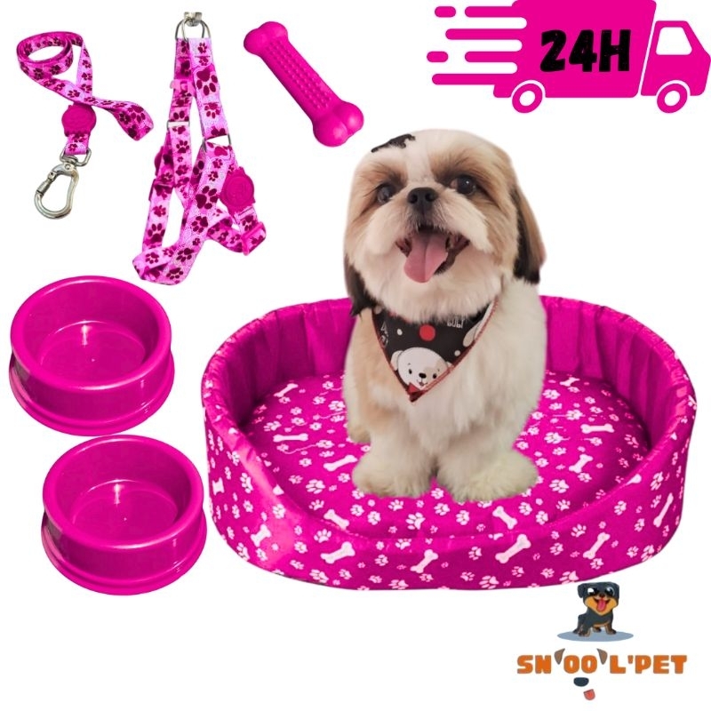 Kit Para Cachorro Luxuoso Pequeno Cama Pet Comedouro Para Cachorro – foto na Shopee Brasil