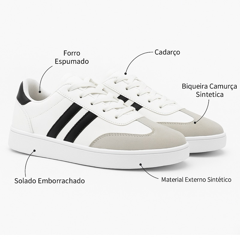 Tênis feminino casual samba tênis feminino academia casual moderno tênis solado reto casual preto e branco – foto na Shopee Brasil