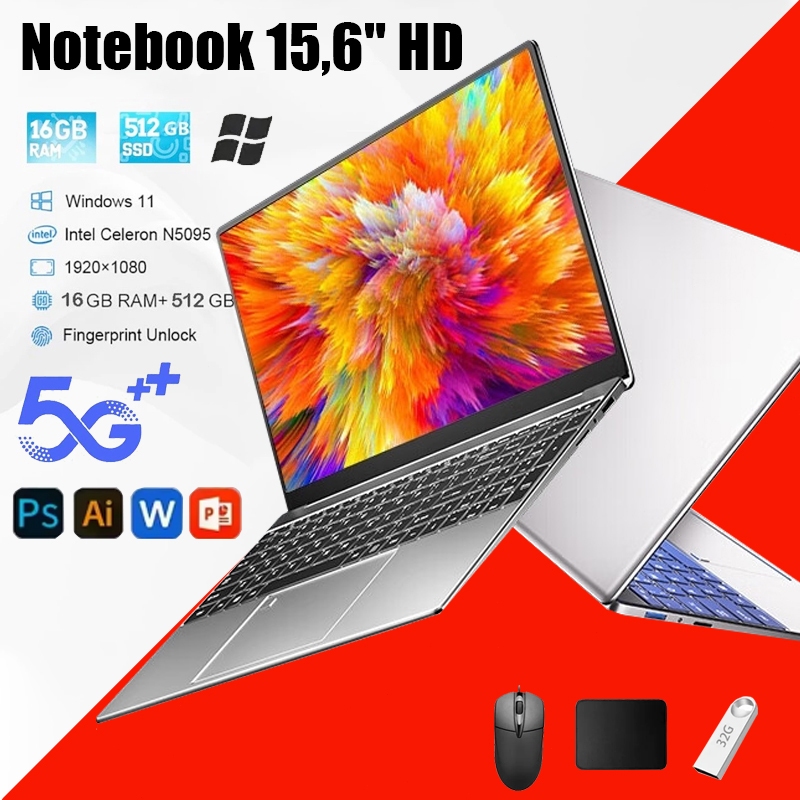Notebook 15,6" HD 1080 N156 Intel Celeron 16GB RAM 512GB SSD Windows 11 5G LTE Wi-Fi Notebook-ATFLY – foto na Shopee Brasil