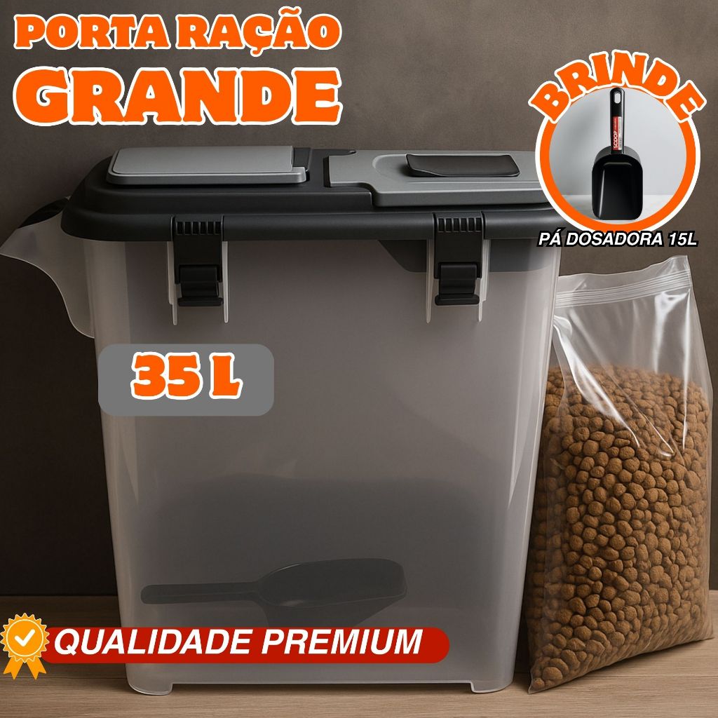 Porta Ração 15kg Para Cachorro E Gato Pet Ultra Resistente Vedação Completa + Pá Dosadora – foto na Shopee Brasil