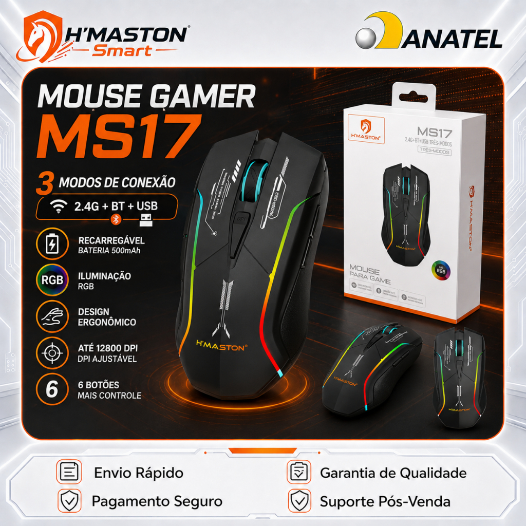 H‘MASTON MS17 Mouse Sem Fio Para Notebook Mouse Gamer Sem Fio Mouse Sem Fio Recarregável Mouse Gamer 2.4G+Bluetooth – foto na Shopee Brasil