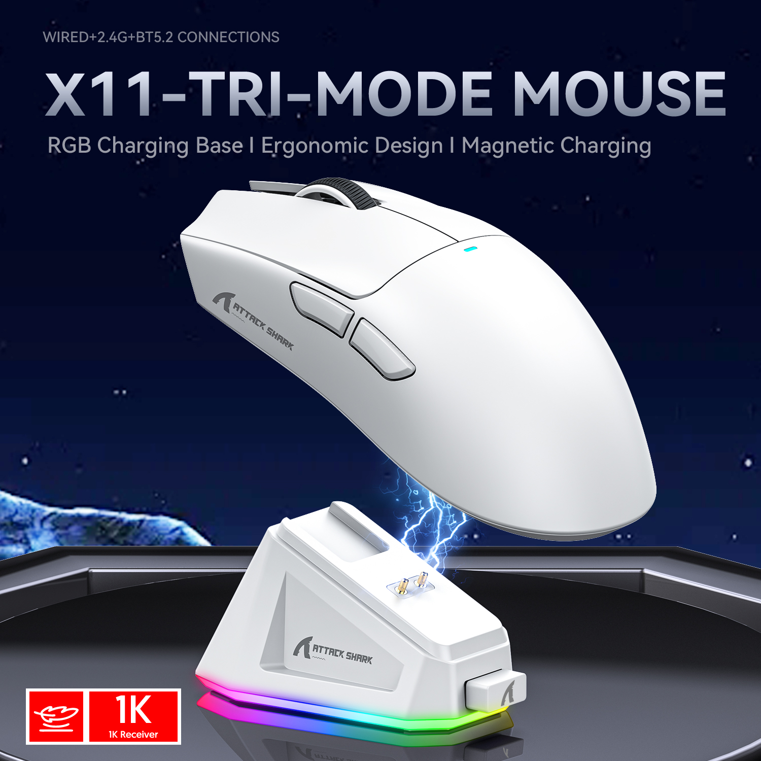 Mouse Gamer Attack Shark X11 Mouse Gaming Tri-Modo PAW3311 Sensor 22000DPI Sem Fio 2.4G Bluetooth Com Fio Mouse Gamer – foto na Shopee Brasil