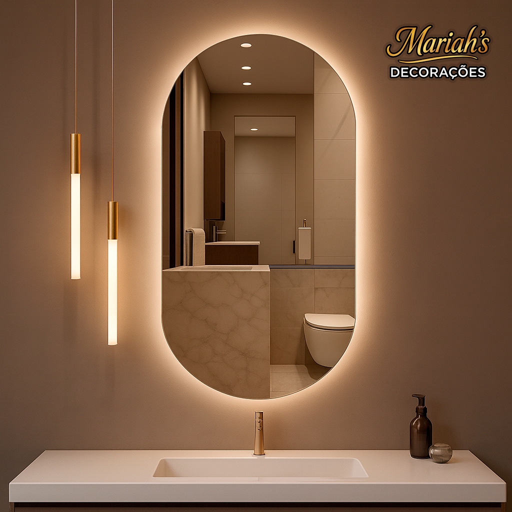 Espelho Oval de Parede com LED Luz Quente e Fria para Banheiro Sala Quarto Vários Tamanhos – foto na Shopee Brasil