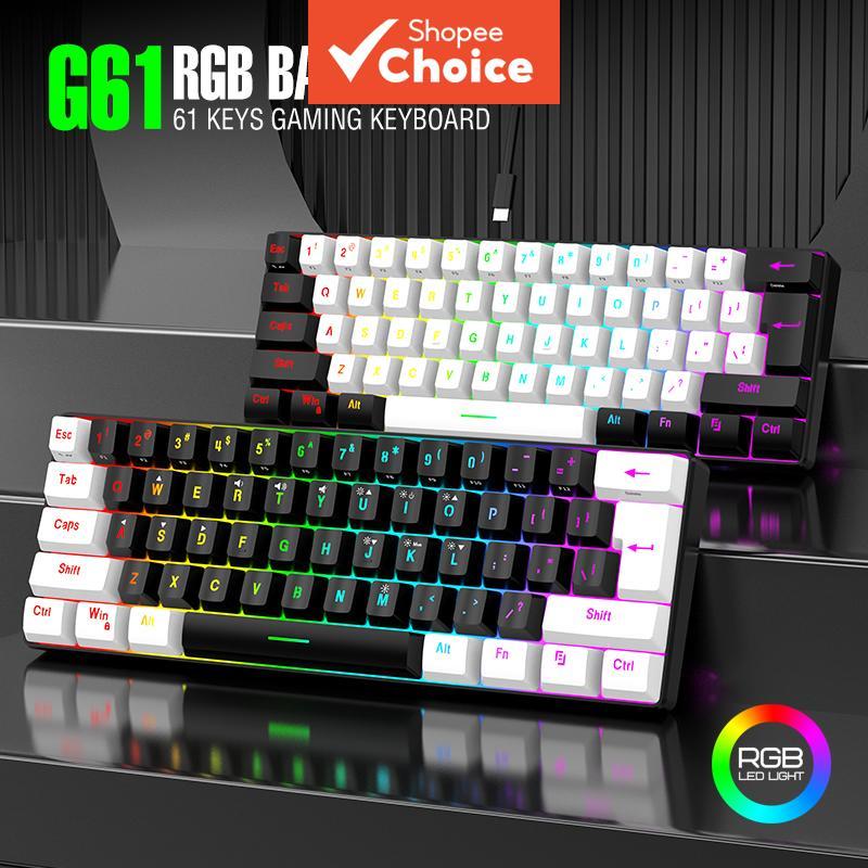 Teclado Pequeno Teclado Portátil Teclado para Jogos Mini Teclado 61 Teclas RGB Compacto com Fio para Gamer – foto na Shopee Brasil
