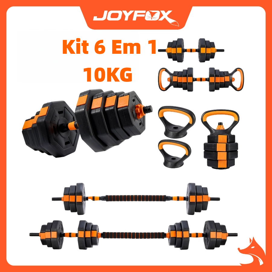 JOYFOX Halteres de musculação 10kg Kit Halteres Barras Kettlebell Peso Musculação 6 em 1 halteres – foto na Shopee Brasil