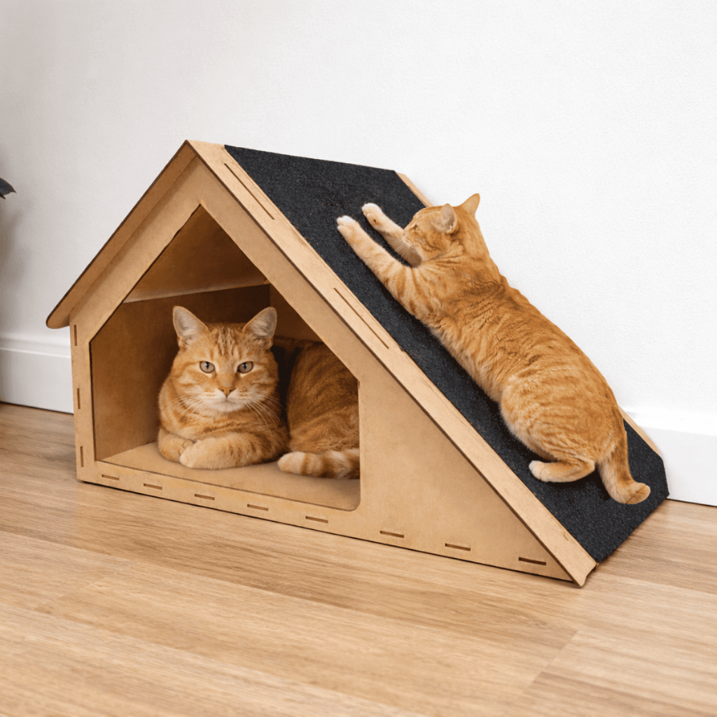 Rampa Casa de Gato Toca Para Gatos Arranhador Brinquedo Playground MDF Carpete 30x47x36cm – foto na Shopee Brasil