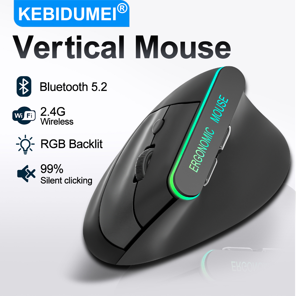 Mouse Vertical de Modo Duplo, Mouse Sem Fio RGB Recarregável, Mouse Bluetooth Silencioso, Mouse Ergonômico de – foto na Shopee Brasil
