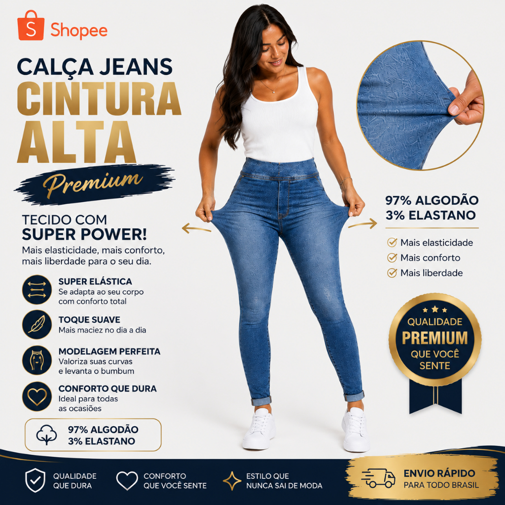 Calça Jeans Feminina Cintura Alta Calça Jeans Feminina com Lycra Calça Jeans com Lycra Feminina Calças Jeans Leggin – foto na Shopee Brasil