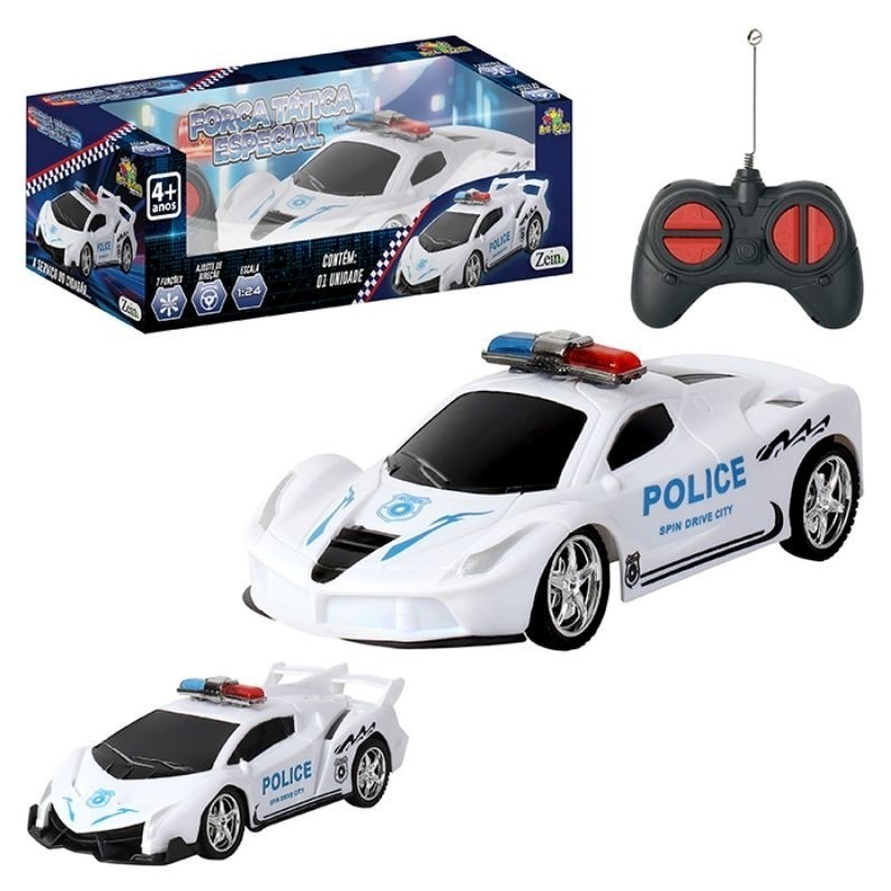 Carro de Controle Remoto - Polícia Carrinho Controle Remoto com 7 Funçoes - Carro Branco – foto na Shopee Brasil